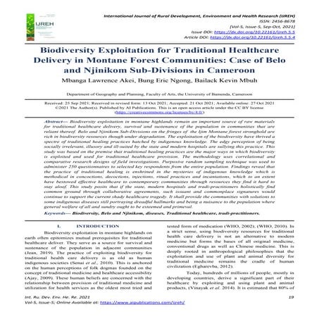 Biodiversity Exploitation for Traditional Healthcare Delivery in Montane Fore...