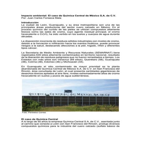 Impacto ambiental: el caso de Química Central en Guanajuato