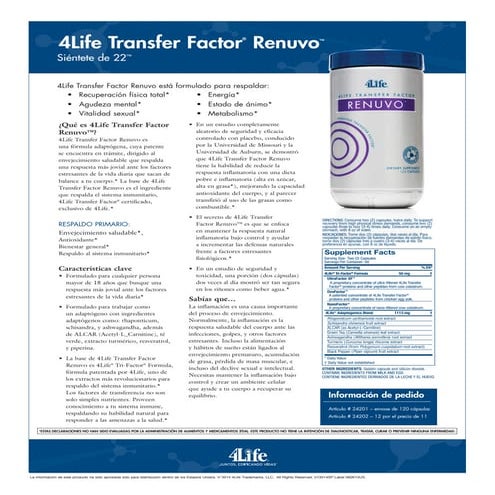 Ficha técnica 4Life Transfer factor Renuvo 120cap