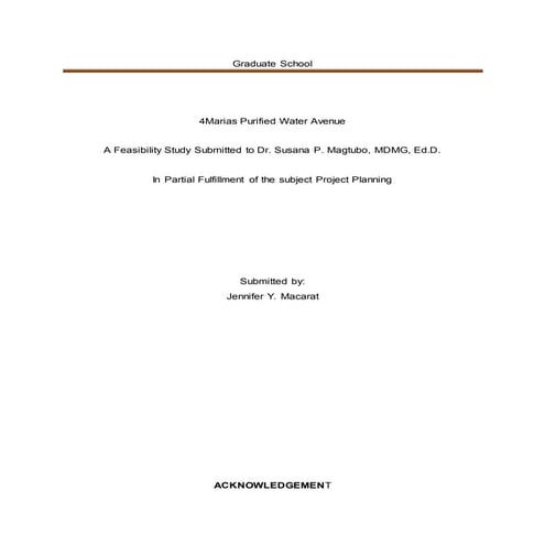 FEASIBILITY STUDY on WATER REFILLING STATION 