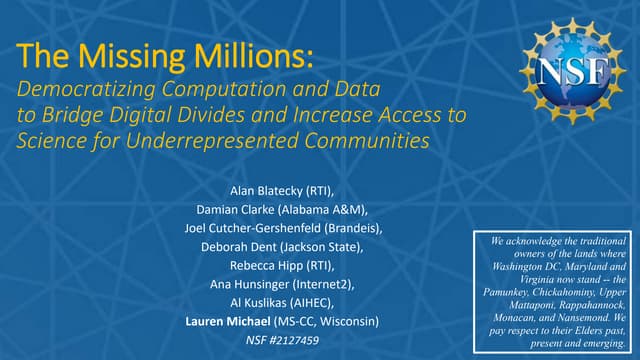 Lauren Michael: The Missing Millions Democratizing Computation and Data      ...