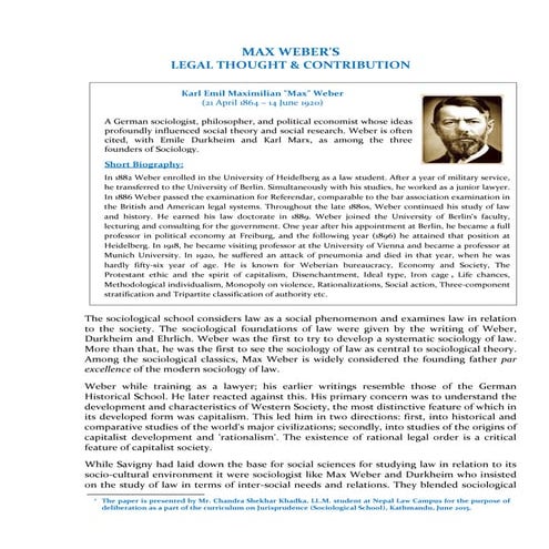 Max Weber's Legal Thought & Contribution 