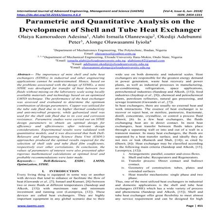 Parametric and Quantitative Analysis on the Development of Shell and Tube Hea...