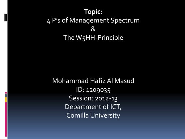 4 p’s of management spectrum and the w5hh principle