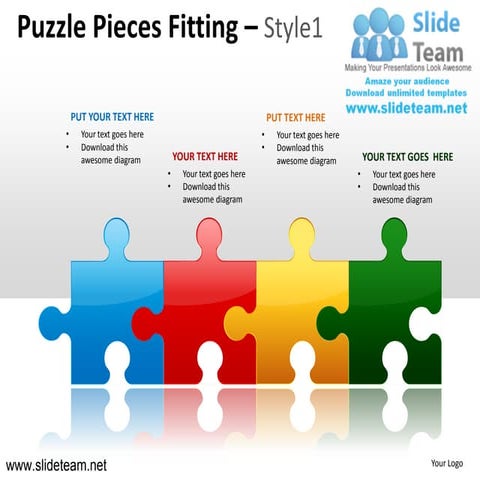 4 puzzle pieces in a line  fitting style design 1 powerpoint presentation sli...