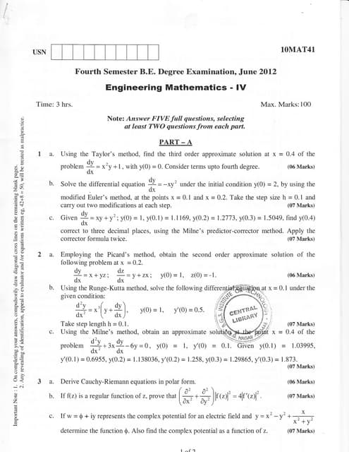4th Semester Mechanincal Engineering (2012-June) Question Papers