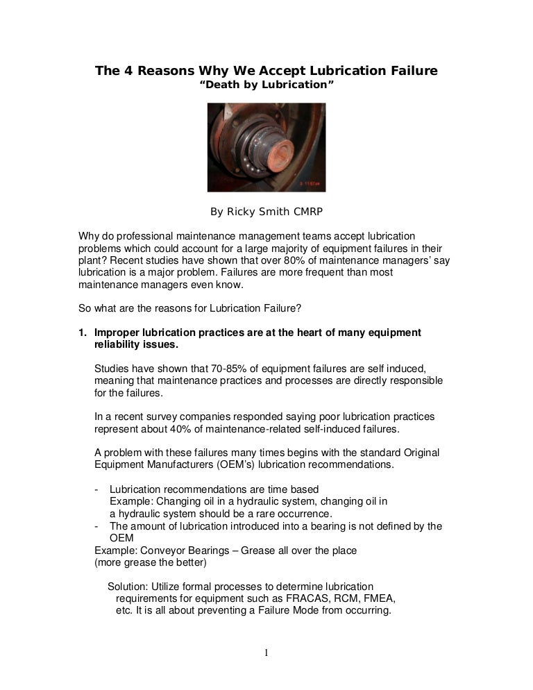 4 Reasons Why We Accept Lubrication Failures