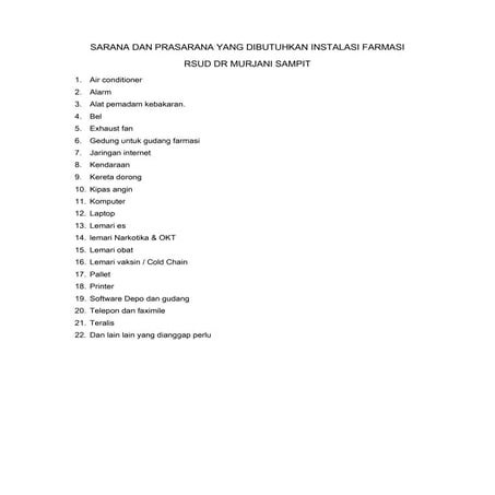 4 sarana dan prasarana yang dibutuhkan instalasi farmasi