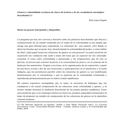 segato genero y colonialidad