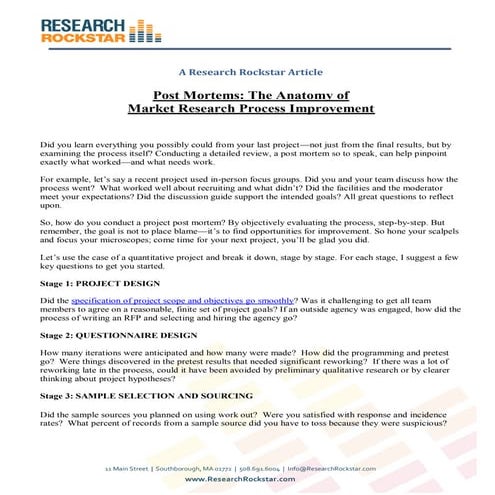 Post Mortems: The Anatomy of Market Research Process Improvement
