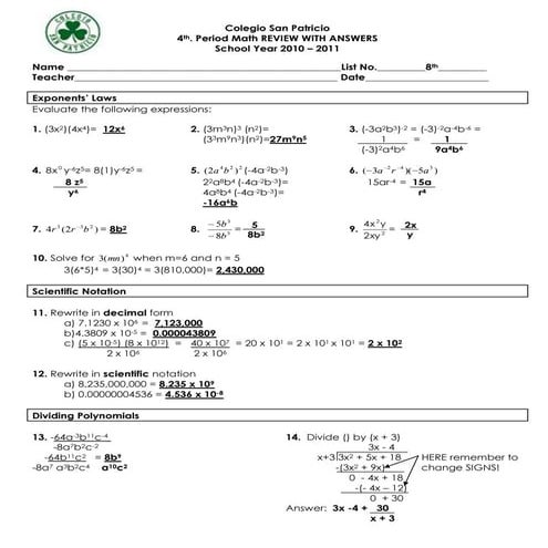 4th. period review with answers 8th grade (1)
