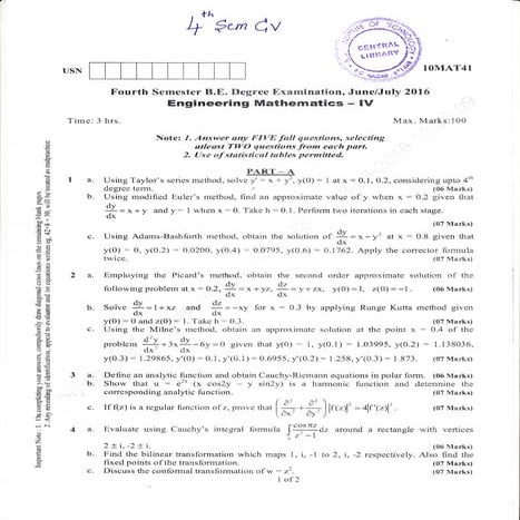 4th Semester (July-2016) Civil Engineering Question Paper