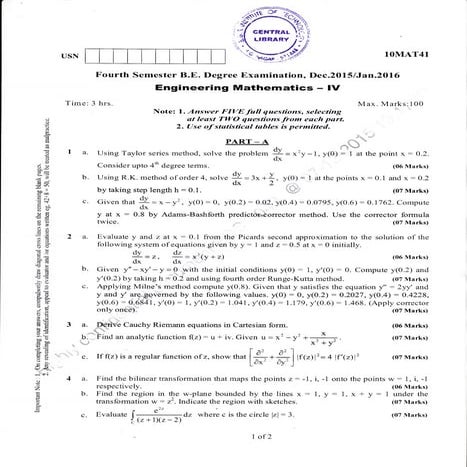 4th Semeste Electronics and Communication Engineering (Dec-2015; Jan-2016) Qu...
