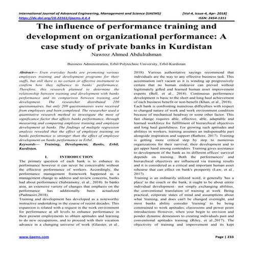 The influence of performance training and development on organizational perfo...