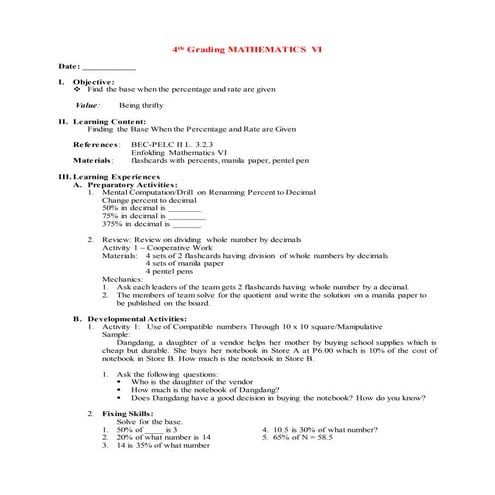 4th grading mathematics vi