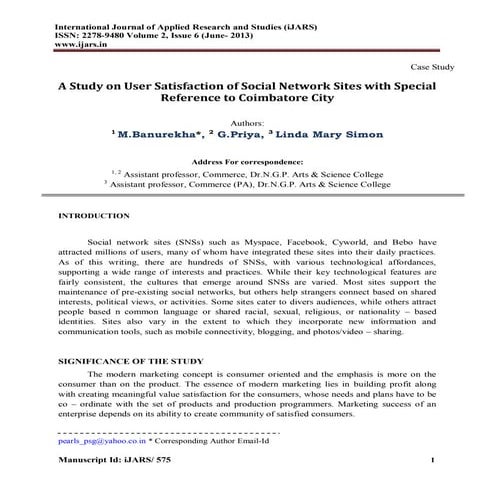 A study on user satisfaction of social network sites with special reference t...