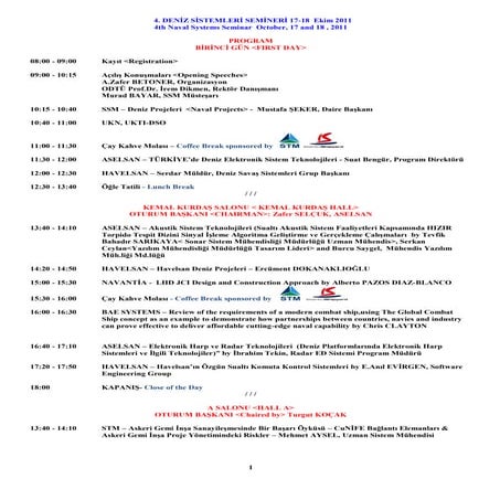 4th Naval Systems Seminar Program