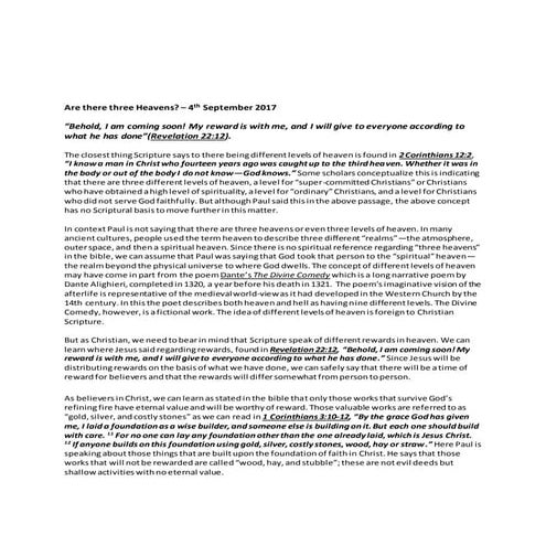 4th September 2017 - Are there three Heavens?