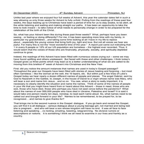 Homily: Fourth Sunday Advent, Cycle B, 2023