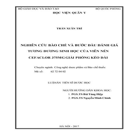 Bào chế và đánh giá tương đương sinh học viên nén cefaclor 375mg