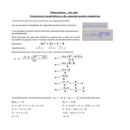 4to año ecuaciones cuadraticas c.