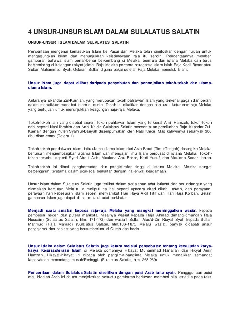 4 Unsur Islam Dlm Sulalatus Salatin