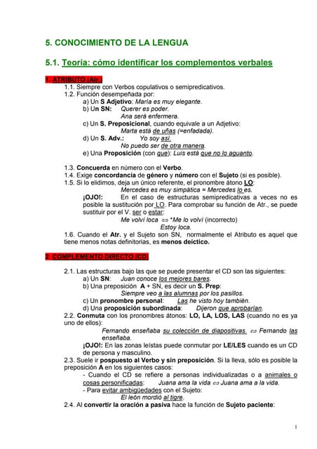 Complementos del verbo | PPT