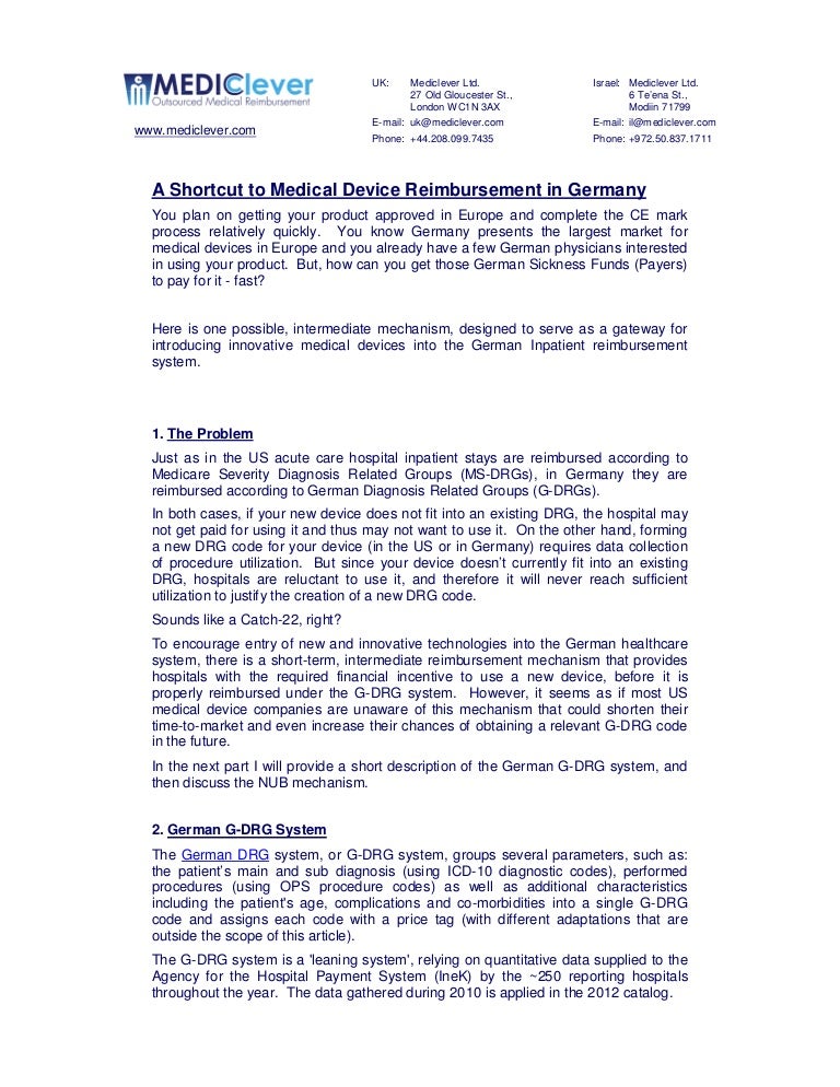 A Shortcut to Medical Device Reimbursement in Germany