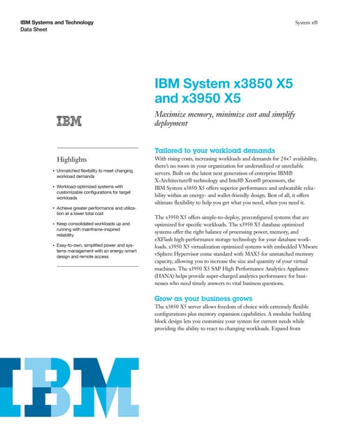 IBMSystem x3850 X5and x3950 X5 IBMSystems and TechnologyData Sheet