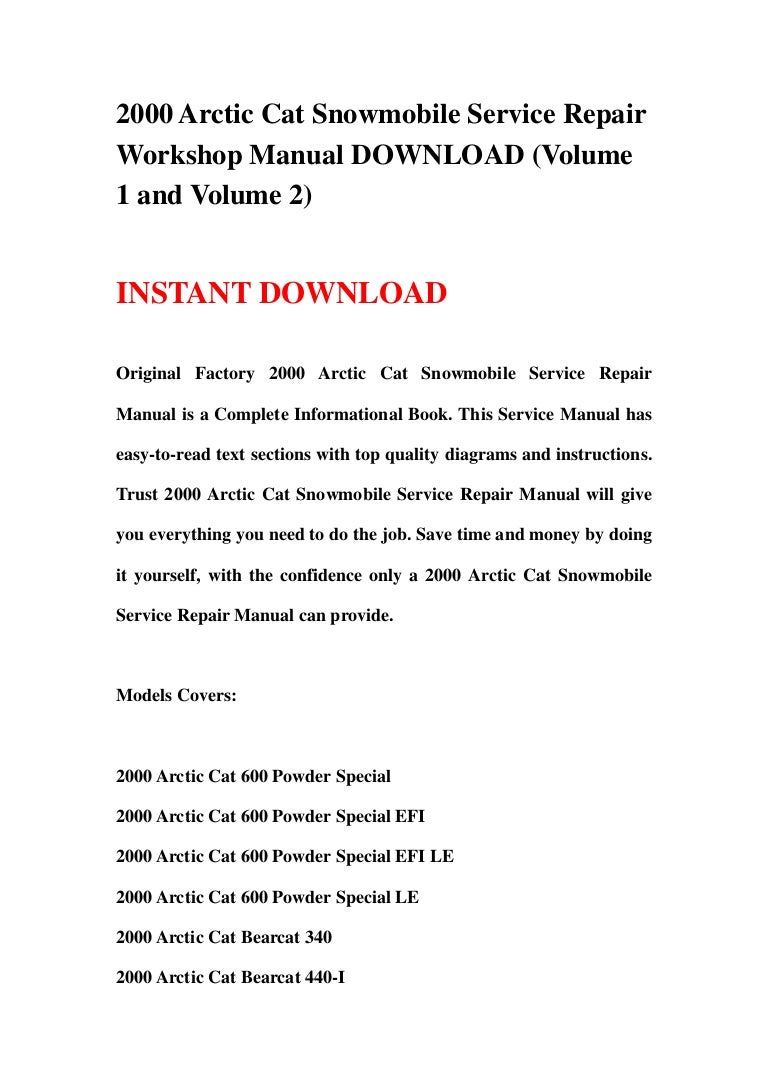 2000 Arctic Cat Atv Service Repair Workshop Manual Download