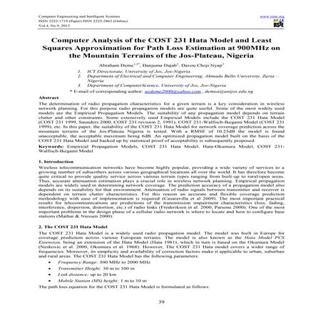 5.computer analysis of the cost 231 hata model for path loss estimation at 90...