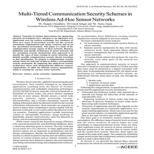 Multi-Tiered Communication Security Schemes in Wireless Ad-Hoc Sensor Networks