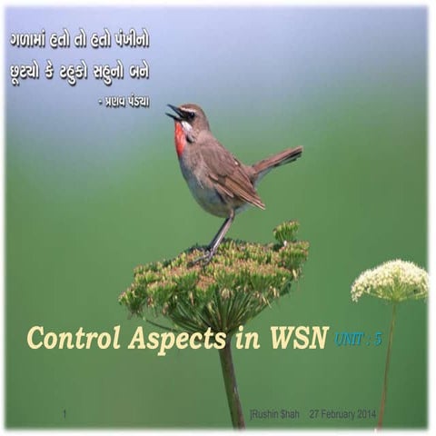 Control aspects in Wireless sensor networks 