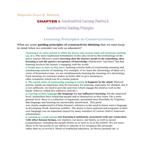 5. constructivist learning theories 6. constructivist teaching principles   m...