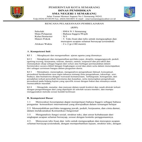 RPP BAHASA INGGRIS UCAPAN SELAMAT BERSAYAP KELAS X KURIKULUM 2013