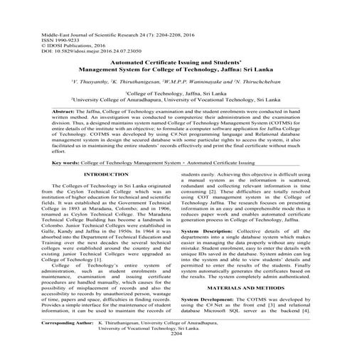 Automated Certificate Issuing and Students’ Management System for College of ...