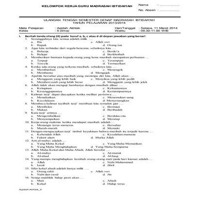 5. soal akidah akhlak kls 5