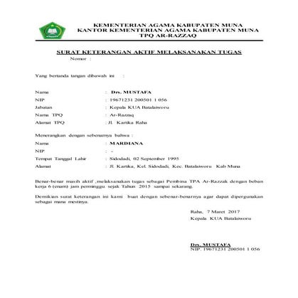 5. surat keterangan aktif melaksanakan tugas | PDF