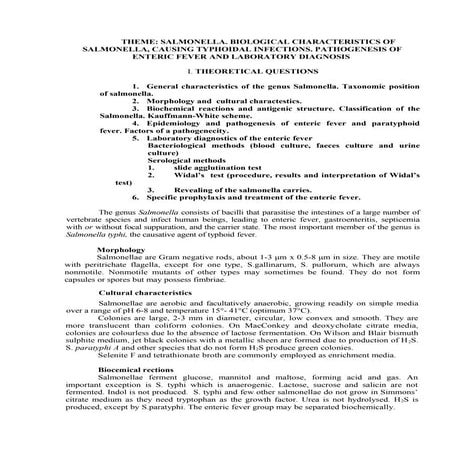 Salmonella. Causing Typhoidal Infections. Pathogenesis of Enteric Fever