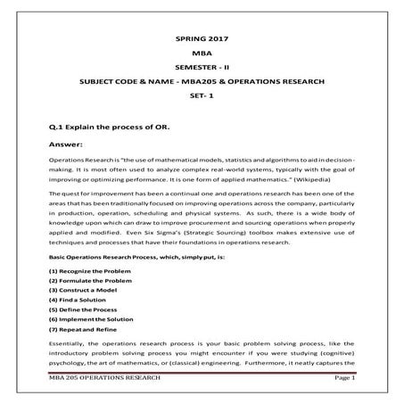 5. mba 205 operations research assignment 2nd semester