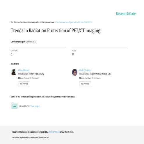 Trends in Radiation Protection of PET/CT imaging | PDF
