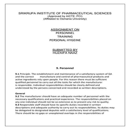 personnel,training,hygeine 