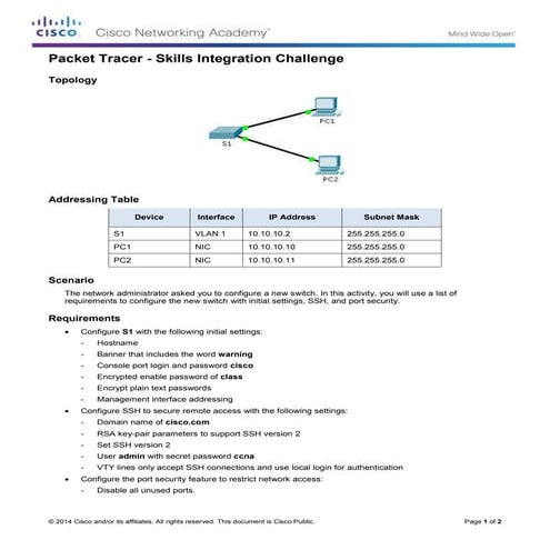 5.3.1.2 packet tracer   skills integration challenge instructions