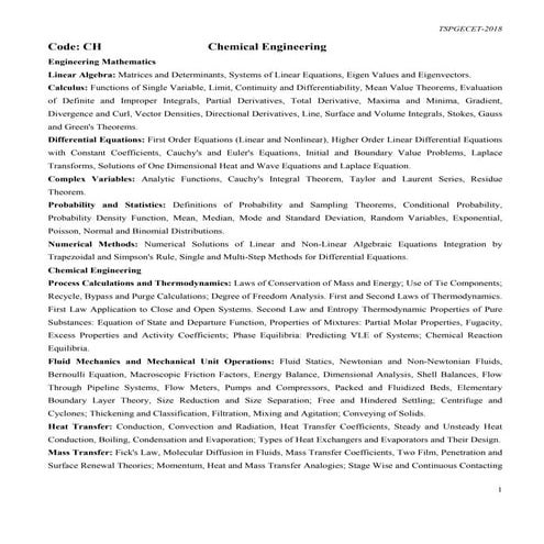 TS PGECET Chemical 2018 Syllabus