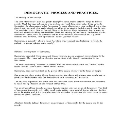 DEMOCRATIC PROCESS AND PRACTICES