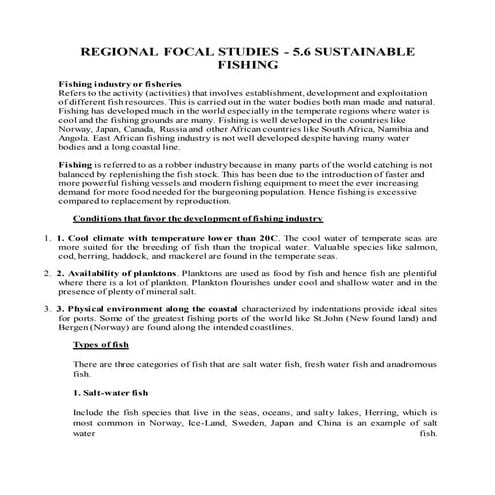 REGIONAL FOCAL STUDIES - 5.6 SUSTAINABLE FISHING