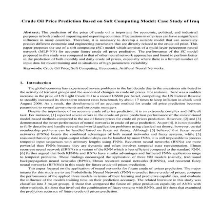Crude Oil Price Prediction Based on Soft Computing Model: Case Study of Iraq