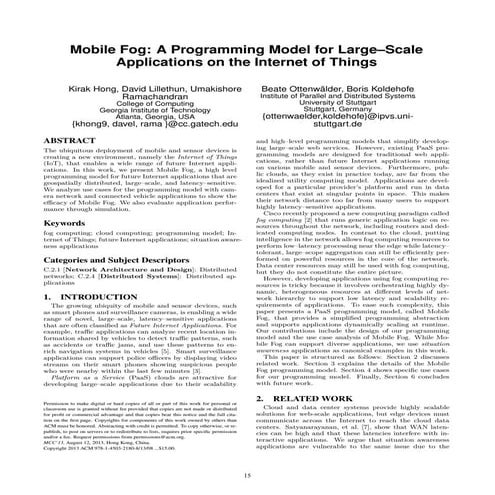 Mobile Fog: A Programming Model for Large–Scale Applications on the Internet ...