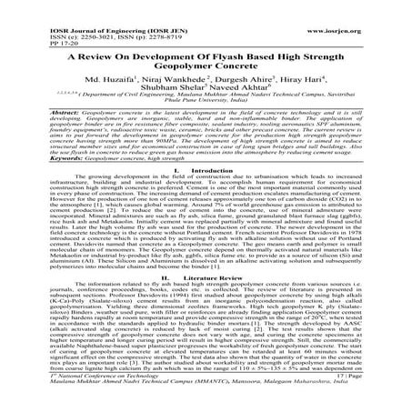 A Review On Development Of Flyash Based High Strength Geopolymer Concrete