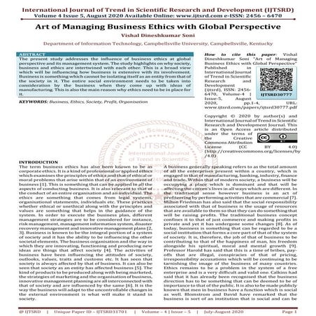 Art of Managing Business Ethics with Global Perspective